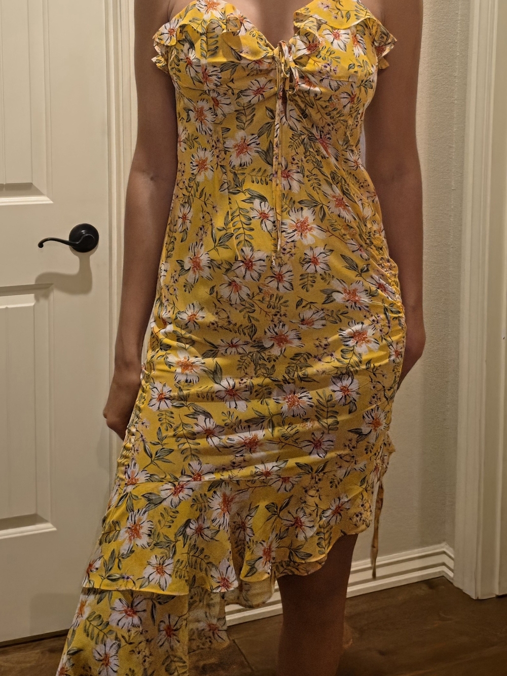 Yellow Floral Ruffle Midi Dress